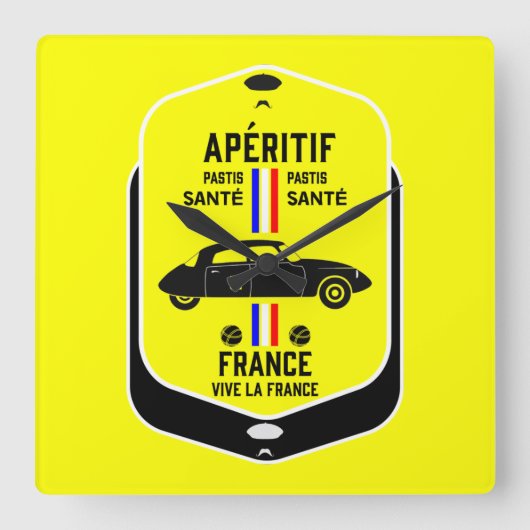 Pastis de Marseille Frankreich Quadratische Wanduhr (Vorderseite)