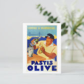Pastis Olive - Vintages französisches Weinposter Postkarte (Stehend Vorderseite)