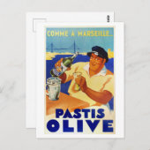 Pastis Olive - Vintages französisches Weinposter Postkarte (Vorne/Hinten)