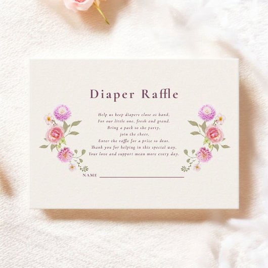 Pastle floral Diaper Raffle Baby Shower Begleitkarte