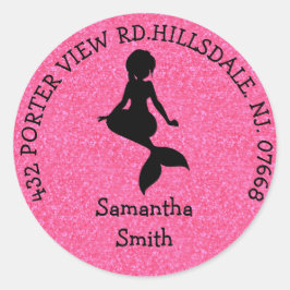 Pastle Pink Girl MERMAID Party ADDRESS Classic R Runder Aufkleber