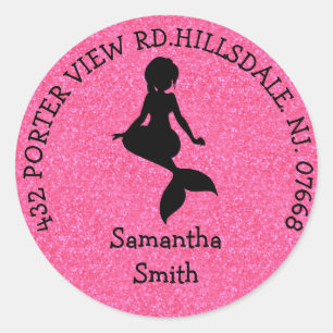 Pastle Pink Girl MERMAID Party ADDRESS Classic R Runder Aufkleber