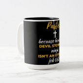 Pastor Because Hardcore Devil Stomping Ninja Zweifarbige Tasse (Vorderseite Links)