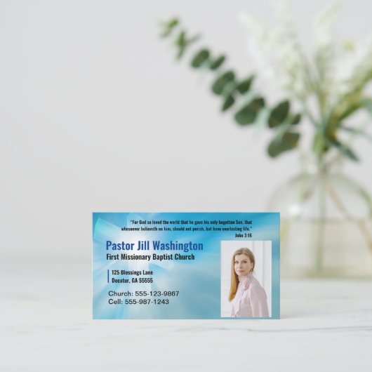 Pastor Blue Business Card Visitenkarte (Stehend Vorderseite)