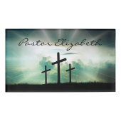 Pastor Christliches Church Cross Monogram Name Abz Namenschild (Vorderseite)