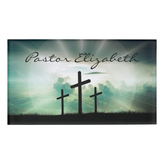 Pastor Christliches Church Cross Monogram Name Abz Namenschild (Vorderseite)
