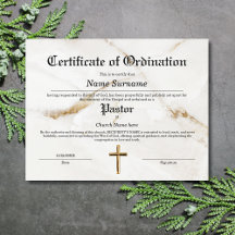 Pastor Church Certificate of Ordination