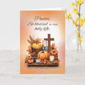 Pastor Erntedank mit Cross Pumpkin und Candle Karte (Gelbe Blume)