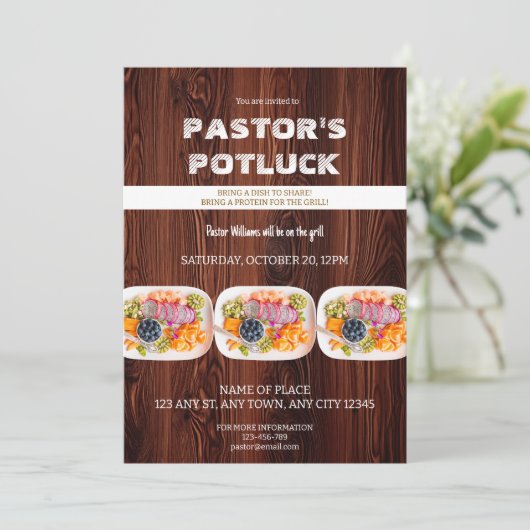 Pastor Fire & Fellowship Potluck Invitation Einladung (Stehend Vorderseite)