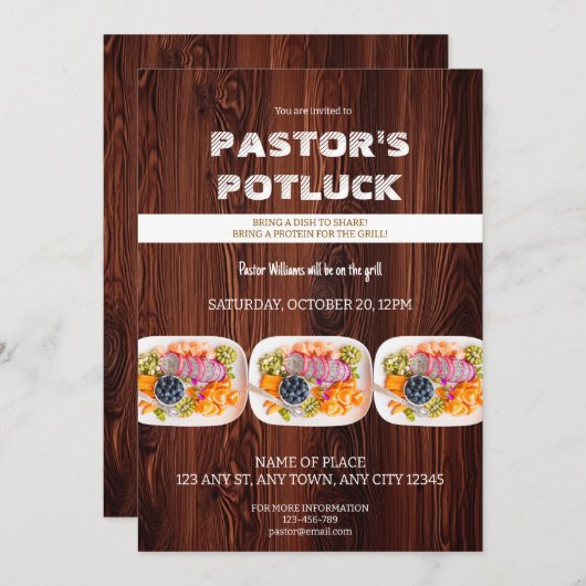 Pastor Fire & Fellowship Potluck Invitation Einladung (Vorne/Hinten)
