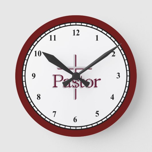 Pastor Gray Cross Round Clock Runde Wanduhr (Vorderseite)