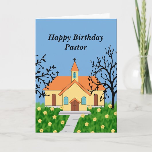 Pastor Happy Birthday Illustriert Church Dankeskarte (Vorderseite)