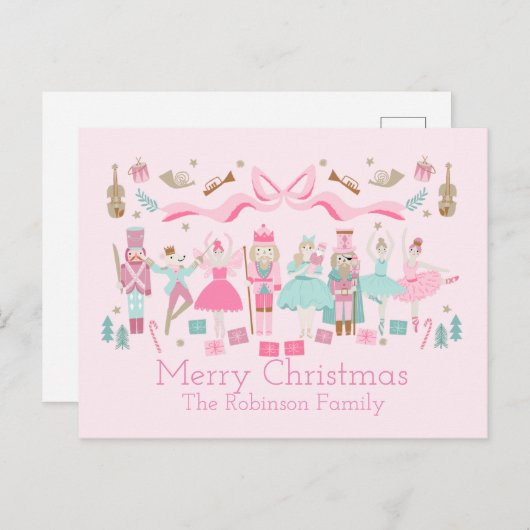 Pastor Nutcracker Ballet Pink Weihnachtskarte Postkarte (Vorne/Hinten)