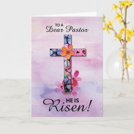 Pastor Oaster Er ist Risen Cross Wasserfarbe Blume Karte (Gelbe Blume)