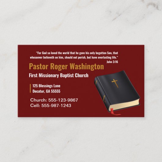 Pastor oder Deacon Bibelkirche Visitenkarte (Vorderseite)