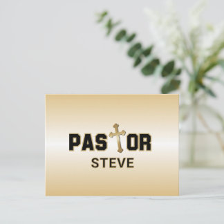 Pastor Schwarzes Goldkreuz Personalisiert Postkarte