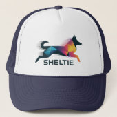 Pastor Shetland poligonal en amarillo y azul Truckerkappe (Vorderseite)