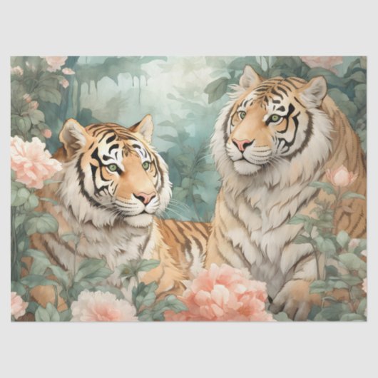 Pastor Watercolor Floral Tiger Decoupage Seidenpapier (Vorderseite)
