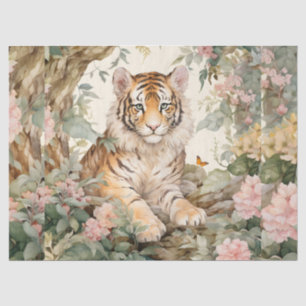 Pastor Watercolor Floral Tiger Decoupage Seidenpapier