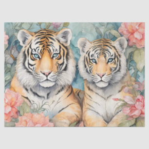 Pastor Watercolor Floral Tiger Decoupage Seidenpapier