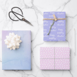 Pastor Watercolor Geburtsname Pink Lila Geschenkpapier Set