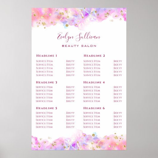 Pastor Watercolor Glitzer Price List Poster (Vorne)