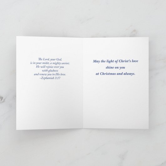 Pastor Weihnachts Segen Manger on Blue Karte (Innenseite)