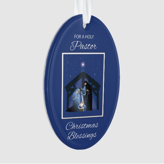 Pastor Weihnachts Segen Manger on Blue Ornament (Vorderseite)