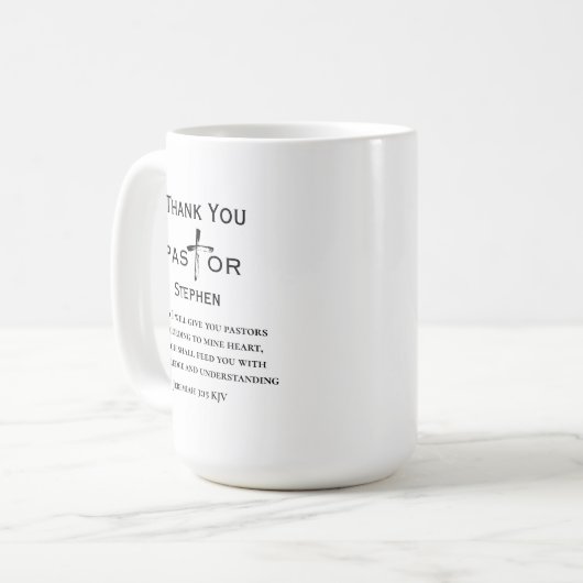 Pastor Wertschätzung Cross Scripture Personalisier Kaffeetasse (Vorderseite Links)