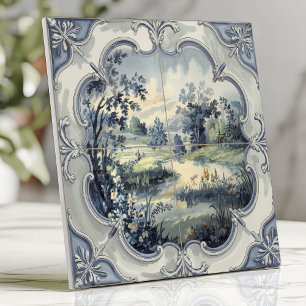 Pastoral in blauen und weißen Tönen Fliese