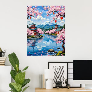 Pastoral Pagoda Scene Poster