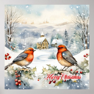 Pastorale Aquarellfarbe Chrismtas Szene Poster
