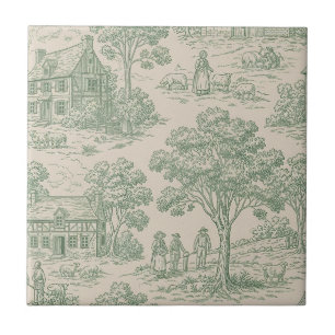 Pastorale Sage-Grün-Toile-Landschafts-Szene 2 Fliese