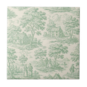 Pastorale Sage-Grün-Toile-Landschafts-Szene 4 Fliese