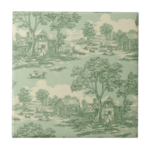 Pastorale Sage-Grün-Toile-Landschafts-Szene 6 Fliese