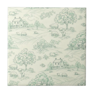 Pastorale Sage-Grün-Toile-Landschafts-Szene 8 Fliese
