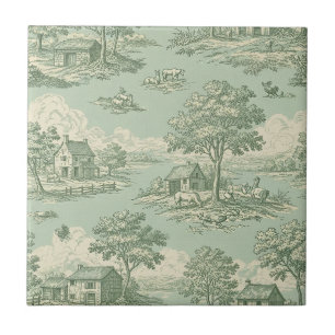 Pastorale Sage-Grün-Toile-Landschaftsszene 1 Fliese
