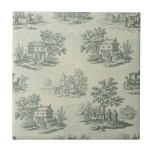 Pastorale Sage-Grün-Toile-Landschaftsszene 3 Fliese