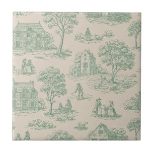 Pastorale Sage-Grün-Toile-Landschaftsszene 7 Fliese