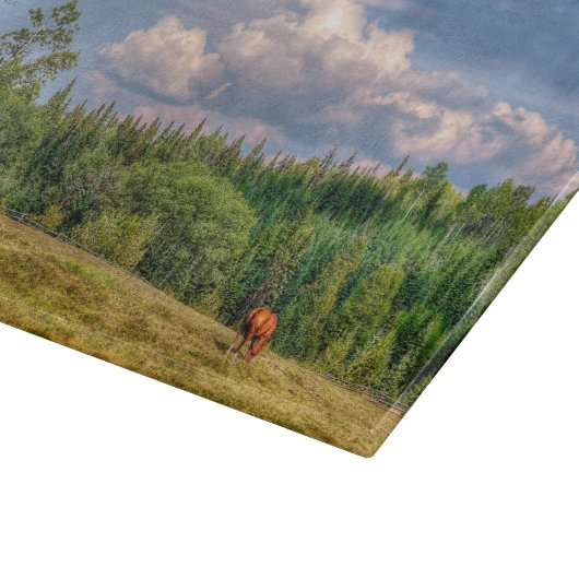 Pastorale Szene mit Weidepferden auf einer BC Ranc Schneidebrett (Ecke)