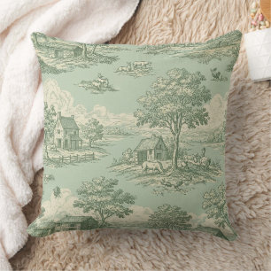 Pastorale Toile in Salbeigrün mit ländlicher Farm- Kissen