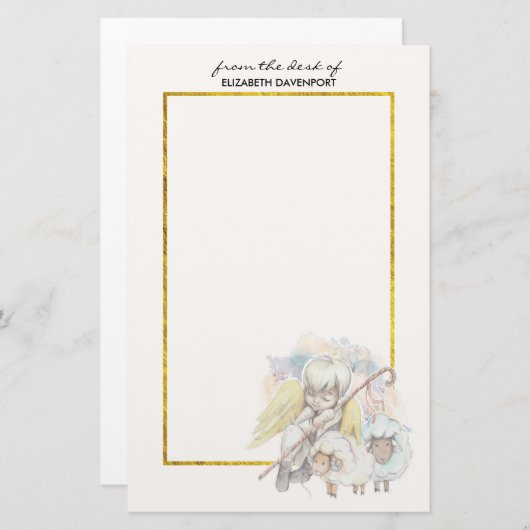 Pastoralschäfer Engel mit Lämmern Briefpapier (Vorne/Hinten)