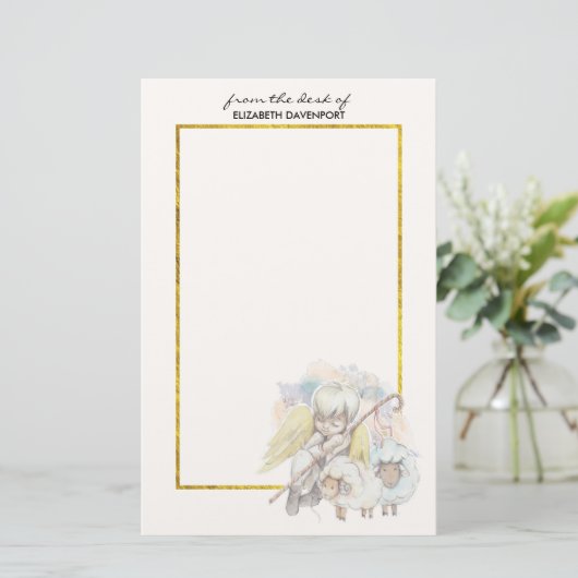 Pastoralschäfer Engel mit Lämmern Briefpapier (Stehend Vorderseite)