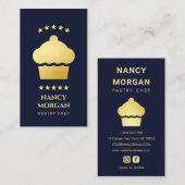 Pastry Chef Bakery Cupcake Navy and Gold Visitenkarte (Vorne/Hinten)