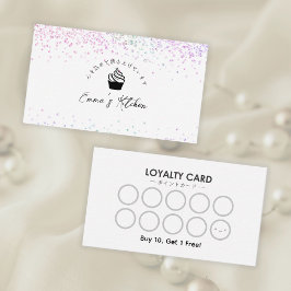 Pastry Chef Loyalty Card Rainbow Glitter Cupcake Visitenkarte