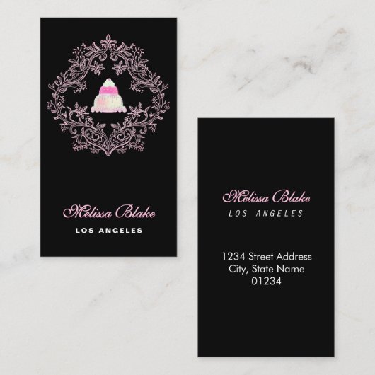 pastry shop black background business card visitenkarte (Vorne/Hinten)