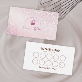 Pastry Shop Loyalty Card Pink Glitter Cupcake Logo Visitenkarte