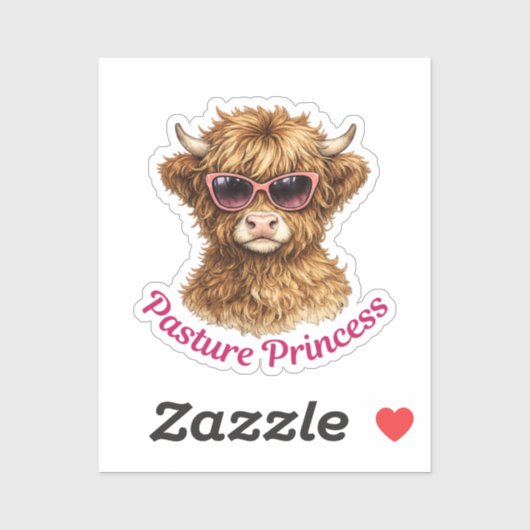 Pasture Princess Cute Funny Highland Cow Aufkleber (Blatt)