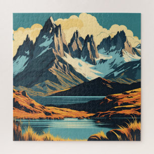 Patagonien Vintage-Reiseposter-Stil Landschaft Puzzle