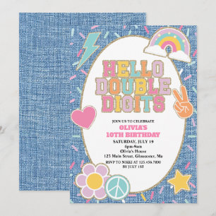 Patch Denim Hello Double Digits 10. Geburtstag Einladung
